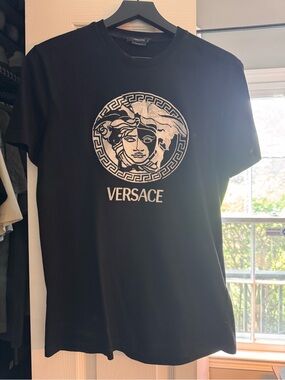Versace Black T-Shirt with Silver Medusa Emblem